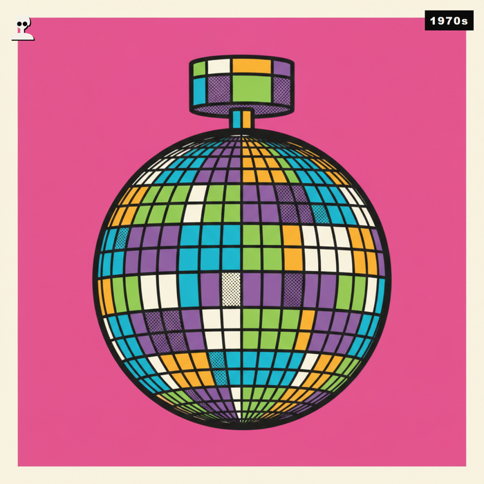 12-Inch Rotating Mirror Disco Ball with Motor - Andy Warhol pop-art illustration