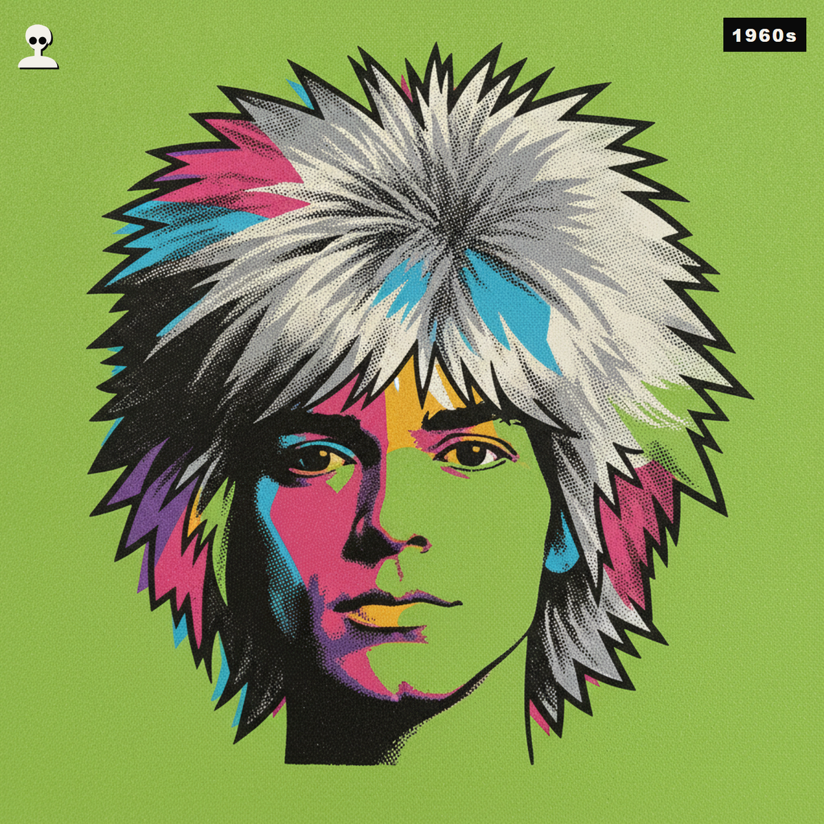 Silver Gray Spiky Costume Wig - Andy Warhol pop-art illustration